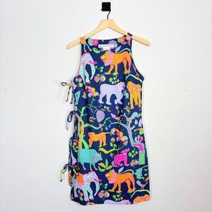 Gretchen‎ Scott Animal Kingdom Dress Women's XS Sleeveless Navy Zoo Animal Print